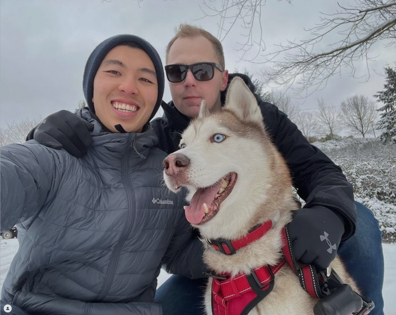 Christopher Shaw, Nick Chock, Koda the Ginger Dog.